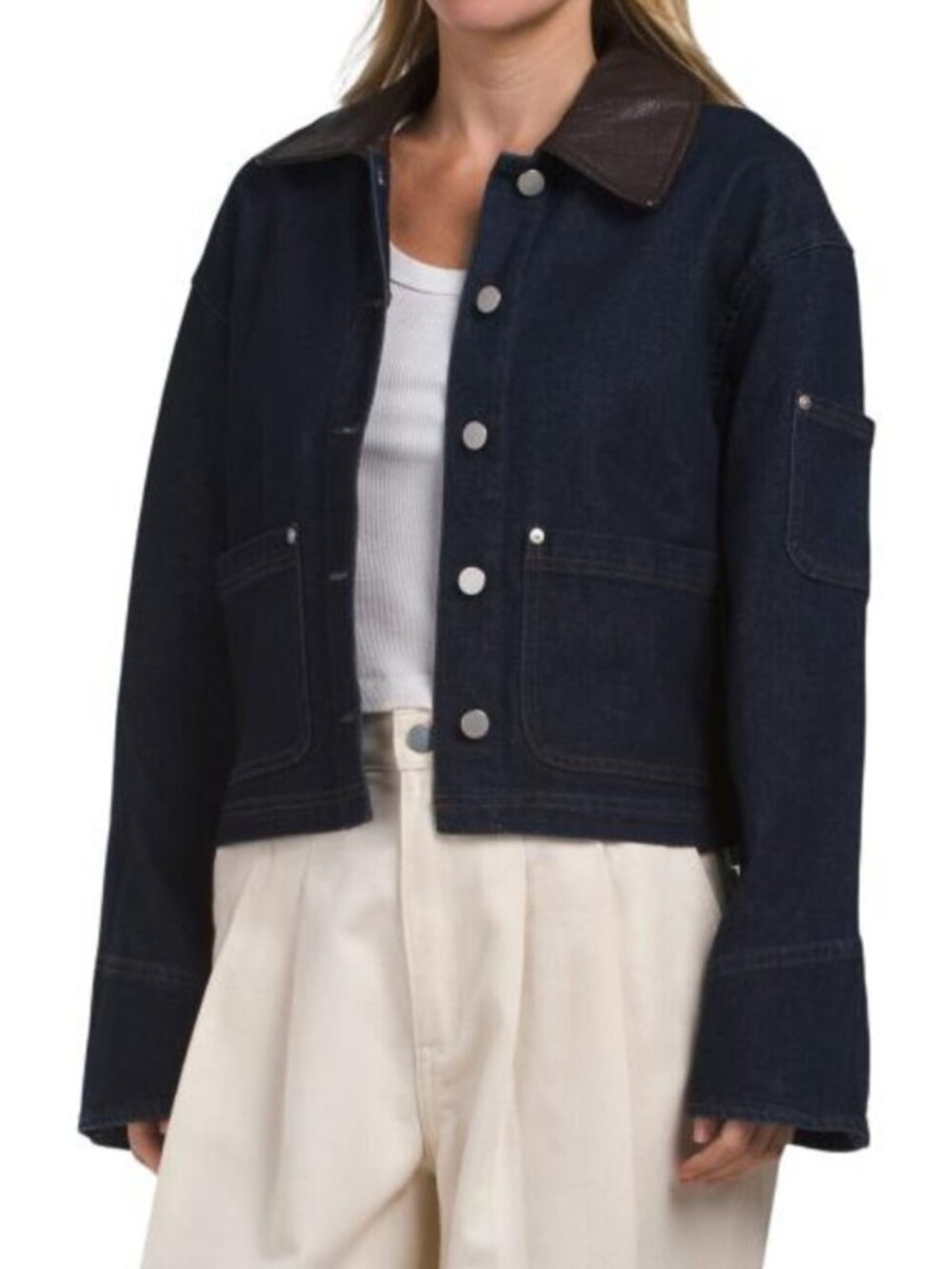 BAGATELLE COLLECTION Cropped Trucker With Combo Collar